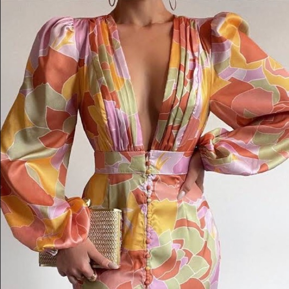 NWT Runaway The Label Zarsha Midi button down dress multi colored